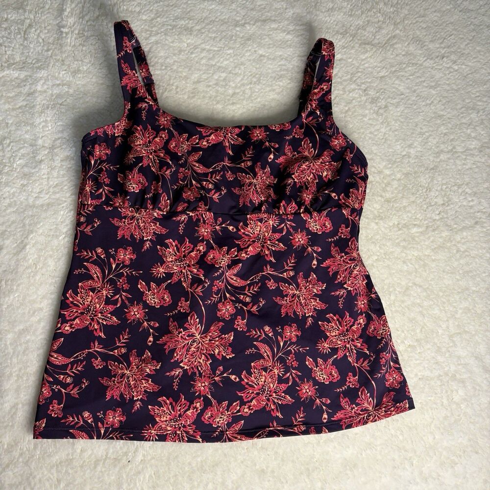 NWT Lands' End Floral Built In Bra Tankini Swim Top‎ Women's 12 Adjustable strap